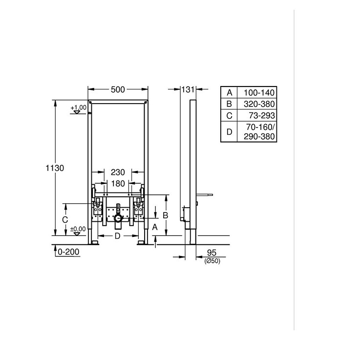 Grohe Rapid SL Bidet-Montageelement (13,1 x 50 x 113 cm, Pulverbeschichtet)