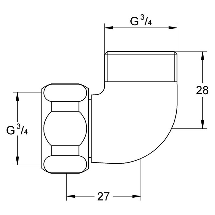 Grohe Gewindeanschluss (Passend für: Grohe Thermostat Automatic 2000 Compact, Außengewinde: ¾″, Innengewinde: ¾″) | BAUHAUS
