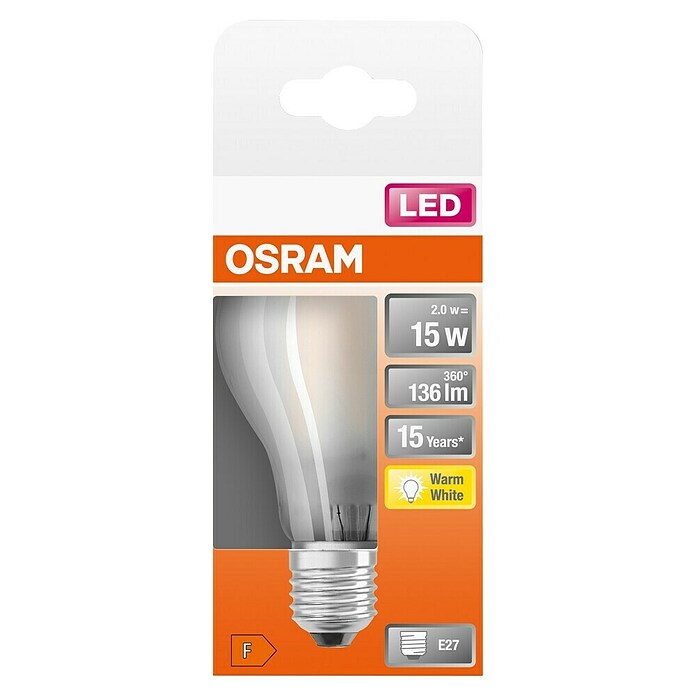 Osram Retrofit LED-Lampe Glühlampenform E27 matt (E27, Nicht Dimmbar, Warmweiß, 136 lm, 1,5 W) | BAUHAUS
