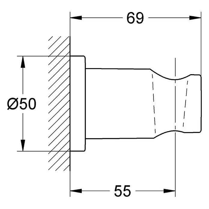 Grohe Rainshower Soporte para ducha - Grafito, Brillante - Dibujo técnico de un conector de tubería con dimensiones.