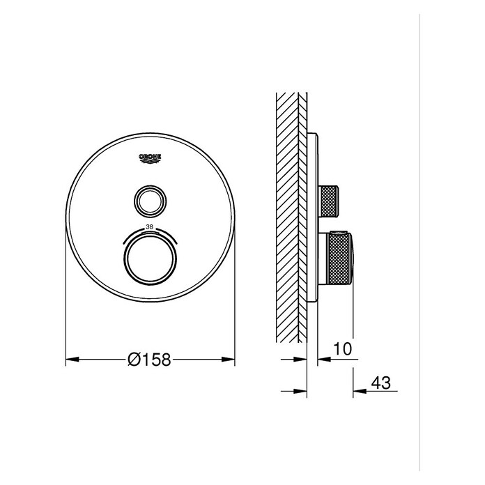 Grohe Grohtherm SmartControl UP-Thermostatarmatur (1 Stk., Rund, Hard Graphite, Glänzend) | BAUHAUS