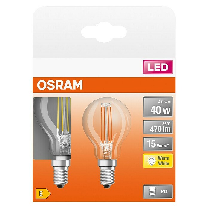 Osram Star LED-Lampen Set Tropfenform E14 klar (E14, Nicht Dimmbar, Warmweiß, 470 lm, 4 W) | BAUHAUS