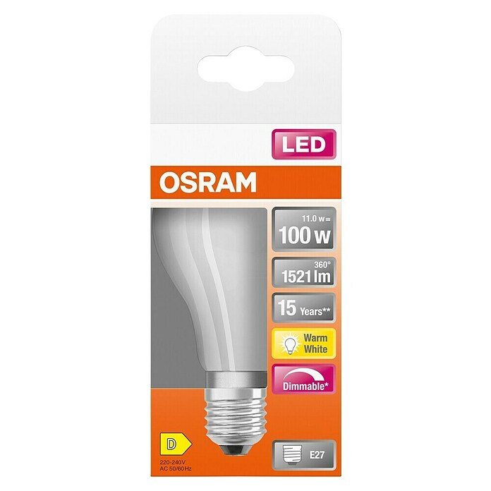 Osram Retrofit LED-Lampe Glühlampenform E27 matt (E27, Dimmbar, Warmweiß, 1 521 lm, 12 W) | BAUHAUS