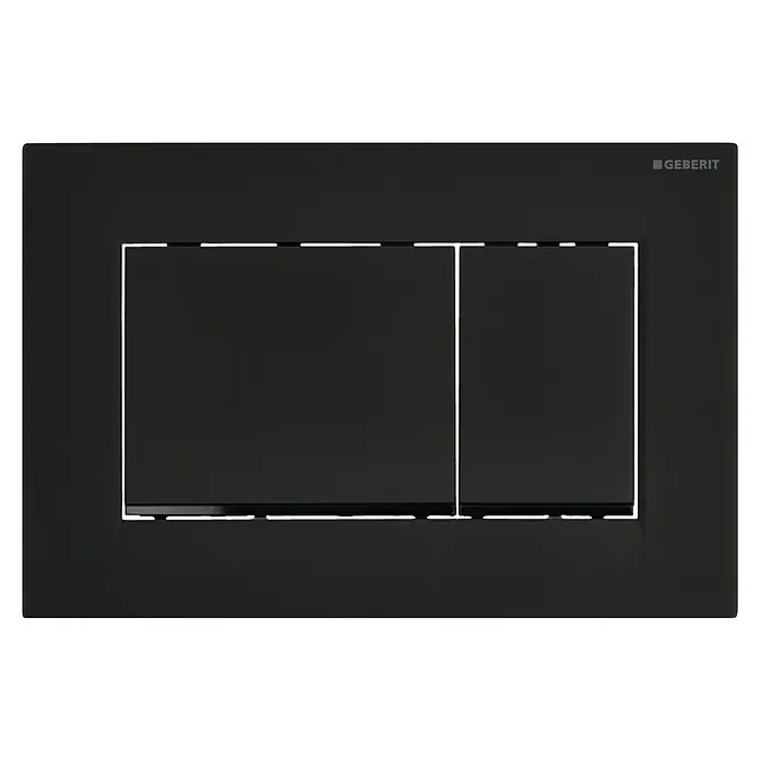 Geberit Betätigungsplatte Sigma 20 - 115.883.16.1 - Schwarz Lackiert, 2-Mengen-Spülung - Bild einer Geberit Betätigungsplatte in Schwarz, elegant und minimalistisch gestaltet für moderne Badezimmer.