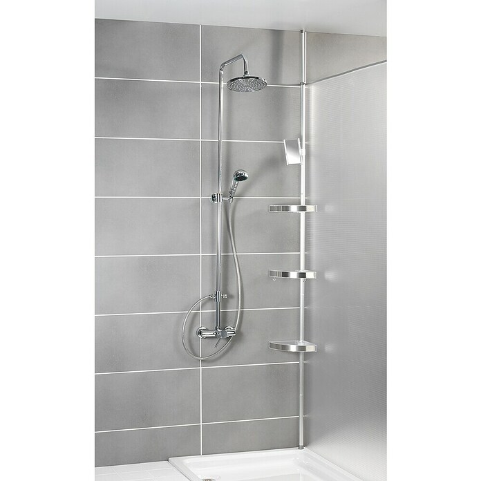 Wenko Teleskop-Eckregal Premium (70 cm - 260 cm, 3 Ablagen, Silber)