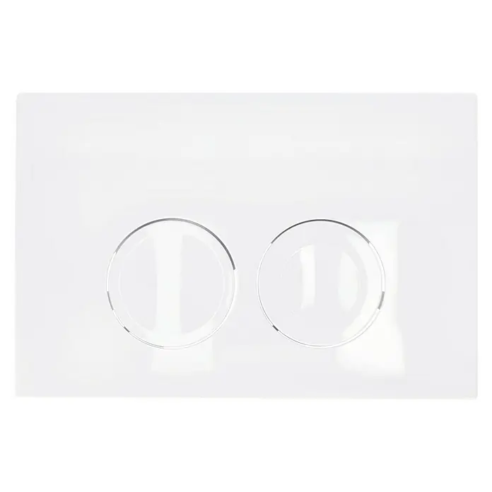 Geberit Betätigungsplatte Delta - 115.125.11.5 - Weiß - Zwei leere, transparente Teller auf einem weißen Untergrund. Perfekt für minimalistische Tischdekorationen und moderne Küchen.