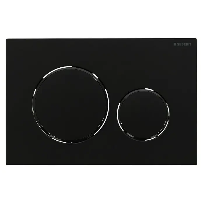 Geberit Betätigungsplatte Sigma 20 115.882.16.1 - Schwarz Matt, 2-Mengen-Spülung - Schwarze Geberit Betätigungsplatte mit zwei runden Tasten zur Spülung. Elegantes Design für moderne Badezimmer.