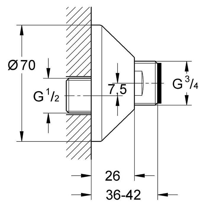 Grohe S-Anschluss 5 (Chrom/Gold, Außengewinde: ¾″, Innengewinde: ½″, Rund) | BAUHAUS