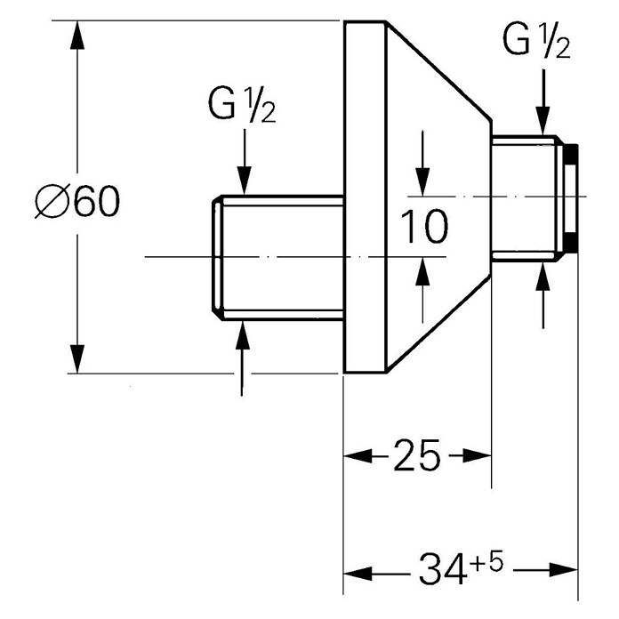 Grohe S-Anschluss (Chrom, Außengewinde: 1 ½″, Innengewinde: ½″, Rund) | BAUHAUS