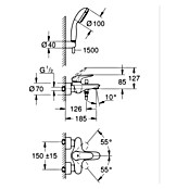 Grohe Eurostyle Solid Badewannenarmatur (Ausladung Armatur: 185 mm, Chrom, Glänzend, Handbrause) | BAUHAUS