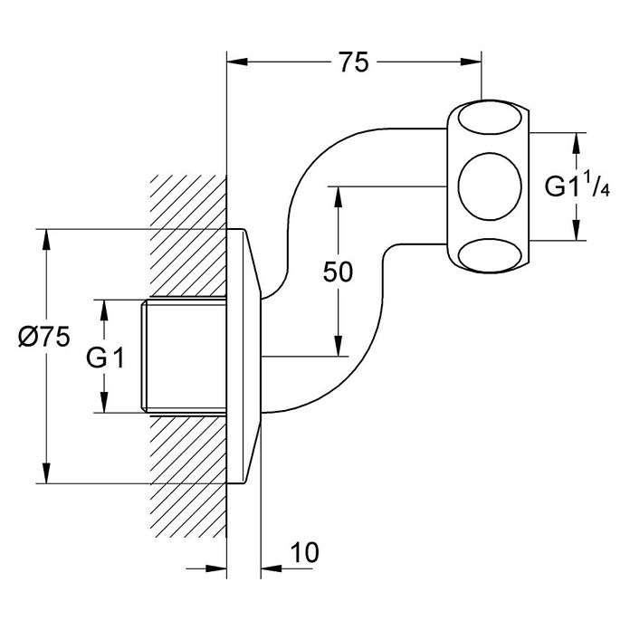 Grohe S-Anschluss (Chrom, Außengewinde: 1″, Höhe: 5 cm) | BAUHAUS