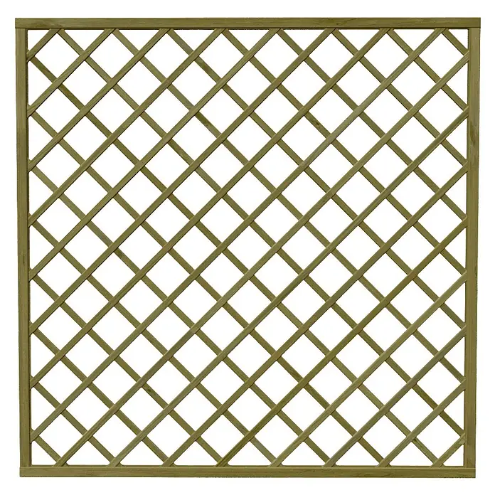 Rankgitter - B x H: 180 x 180 cm - Detailaufnahme eines quadratischen Holzspaliers mit diagonaler Gitterstruktur und Rahmen, ideal als Gartenelement zur Dekoration.