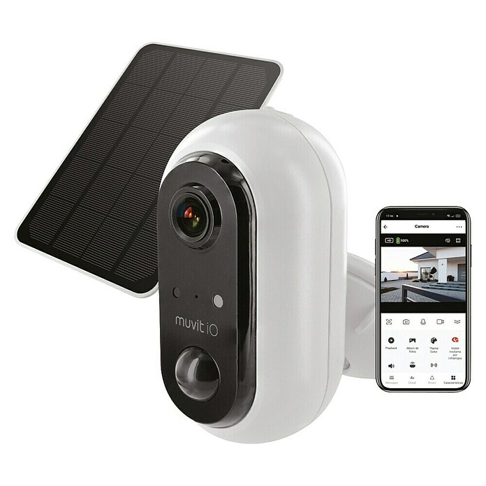 Muvit Cámara para exterior WiFi + panel solar (1.080 píxeles (Full HD), Blanco, Alcance de detección: 10 m) | BAUHAUS