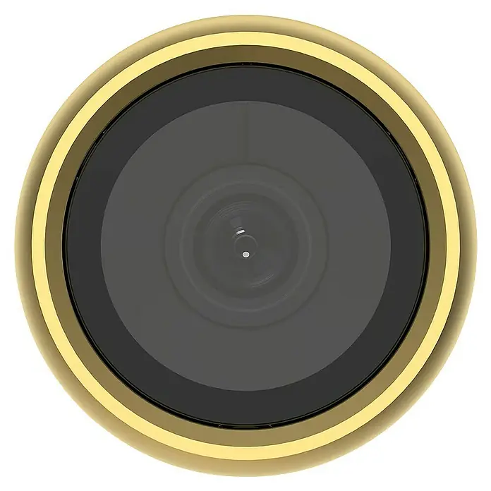 EZVIZ Mirilla digital HP2 - Negro/Oro - Primer plano de una lente con borde dorado.