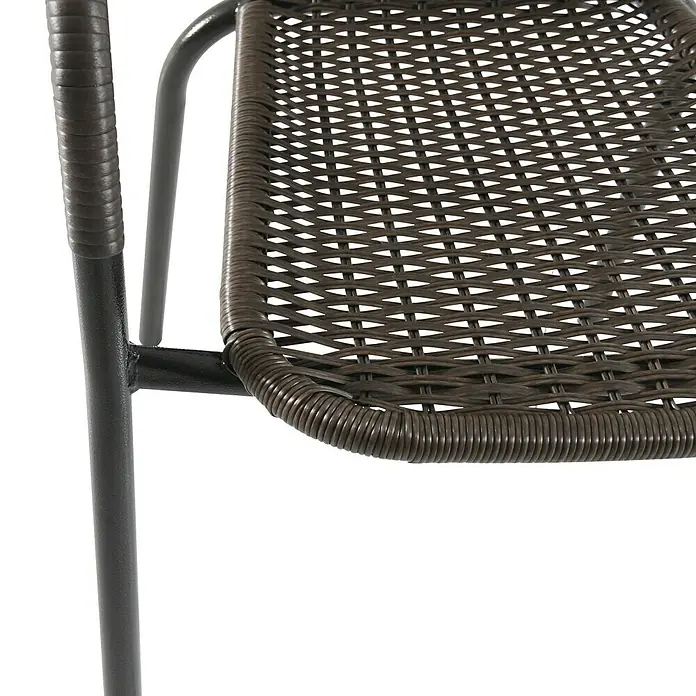 Sunfun Silla de jardín Melisa - Marrón, Acero/Ratán sintético, Apilable - Primer plano de una silla de ratán marrón con estructura metálica.