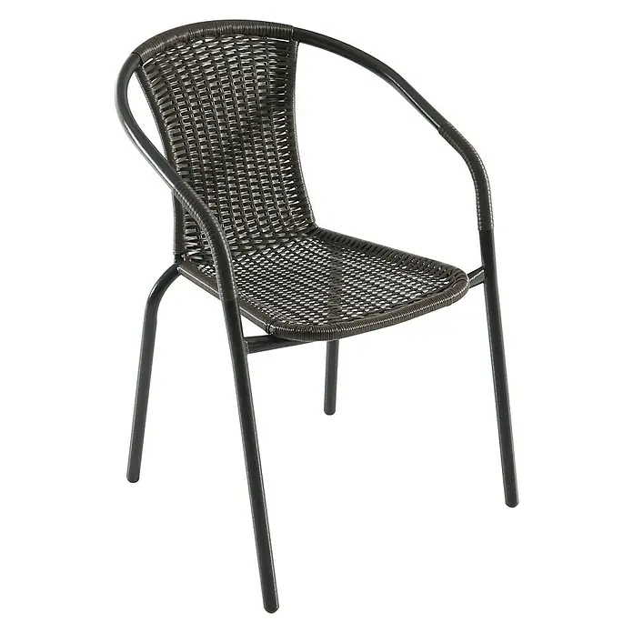 Sunfun Silla de jardín Melisa - Marrón, Acero/Ratán sintético, Apilable - Esta elegante silla de ratán con estructura de metal oscuro ofrece comodidad y estilo para cualquier espacio exterior. Ideal para jardín, terraza o balcón.