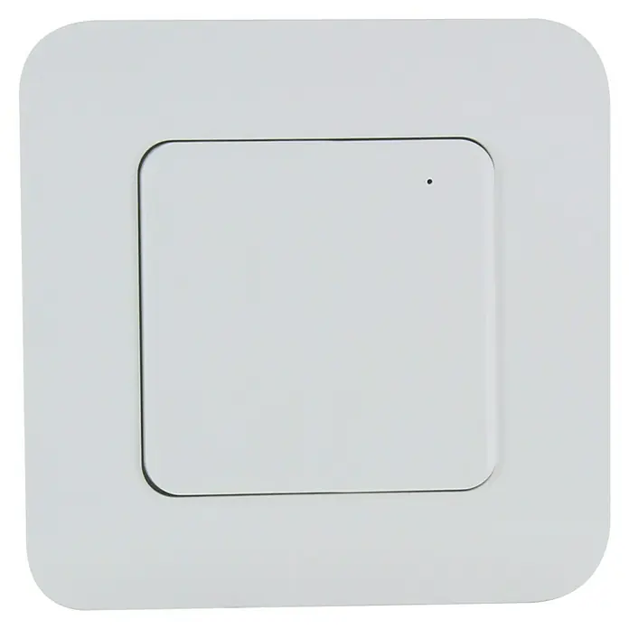 Chacon Interruptor inalámbrico Dio 1.0 - Alcance: 30 m, Blanco - Sensor Wi-Fi blanco cuadrado para montaje en pared, con esquinas redondeadas y un pequeño indicador LED.