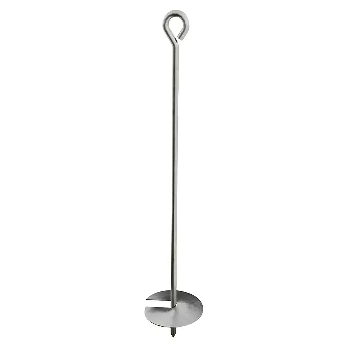 Schaukelanker - Länge: 52 cm, Stahl, Verzinkt - Das Bild zeigt eine silbergraue Bodenhülse mit einer Schlaufe oben und einer breiten Bodenplatte zur Befestigung im Erdreich.