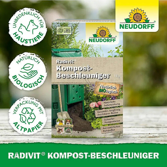Neudorff Kompostbeschleuniger Radivit - 1 kg - Abbildung des Radivit Kompost-Beschleunigers von Neudorff, einem Produkt zur schnelleren Kompostierung und Bodenverbesserung.