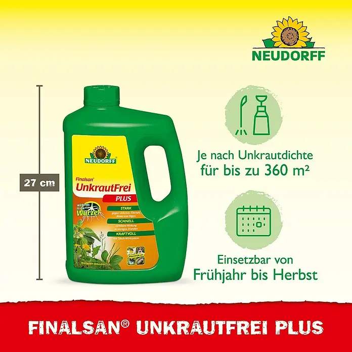 Neudorff Finalsan Unkrautfrei Plus - 2 l - Finalsan UnkrautFrei PLUS: Effektives, schnell wirkendes Unkrautmittel mit 27 cm Höhe. Geeignet für bis zu 360 m².