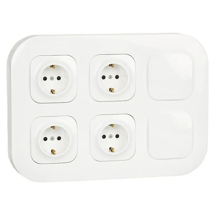 Legrand Forix Enchufe cuádruple - Blanco, Plástico, Montaje en la pared - Enchufe múltiple blanco con dos interruptores, ideal para uso flexible en el hogar o en la oficina. Solución práctica de energía.