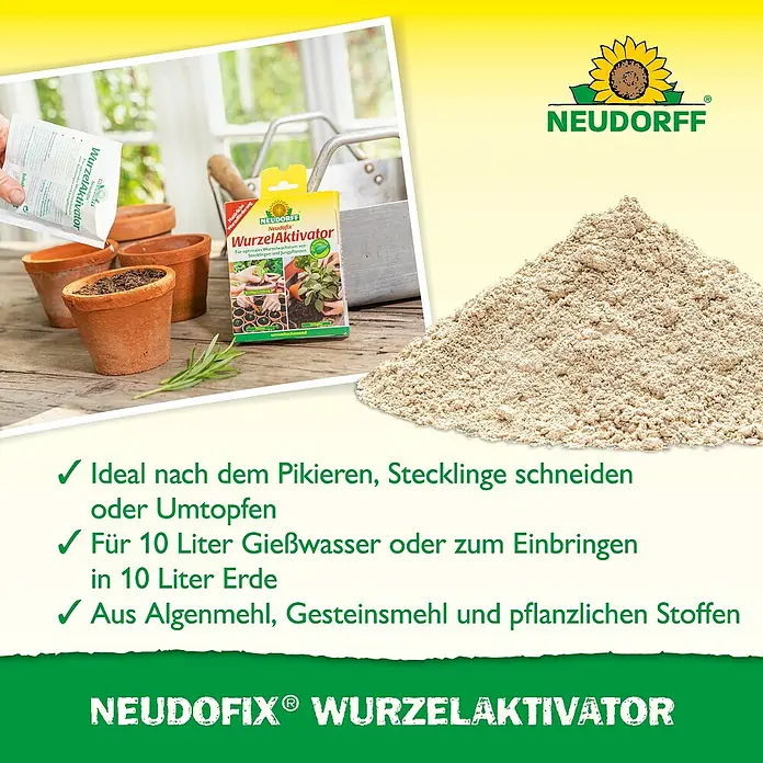 Neudorff Wurzelaktivator Neudofix - 20 g - Produktbild von Neudorff Neudofix Wurzelaktivator, ideal für Stecklinge, Pikieren oder Umtopfen. Aus Algen, Gesteinsmehl und Pflanzenstoffen.