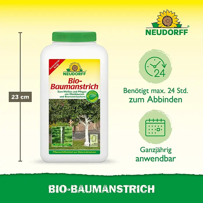 Neudorff Pflanzenhilfsmittel Bio Baumanstrich - 2 l - Das Bild zeigt eine Dose Neudorff Bio-Baumanstrich, ein Produkt zum Weißen und Pflegen von Obstbäumen und Beerensträuchern.