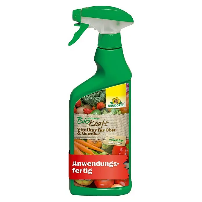 Neudorff BioKraft Vitalkur AF für Obst & Gemüse - 500 ml - Produktbild einer Sprühflasche Biokraft Vitalkur für Obst & Gemüse von Neudorff, anwendungsfertig für den Garten.