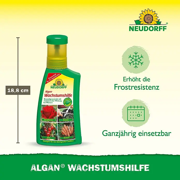 Neudorff Pflanzenstärkungsmittel Algan Wachstumshilfe - 250 ml - Produktbild von Algan Wachstumshilfe, ein Pflanzenstärkungsmittel mit Braunalgenextrakt zur Förderung des Wachstums und der Frostresistenz.