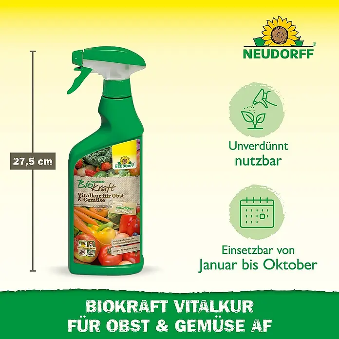 Neudorff BioKraft Vitalkur AF für Obst & Gemüse - 500 ml - Bild von Neudorff Biokraft Vitalkur für Obst & Gemüse AF, einem gebrauchsfertigen Vitalisierungsspray für den Garten.