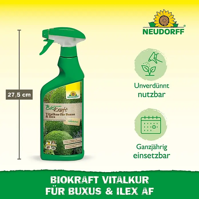 Neudorff BioKraft Vitalkur AF für Buxus & Ilex - 500 ml - Produktbild: Neudorff Biokraft Vitalkur für Buxus & Ilex AF, gebrauchsfertig, stärkt Buchsbaum & Stechpalme, macht sie widerstandsfähiger.