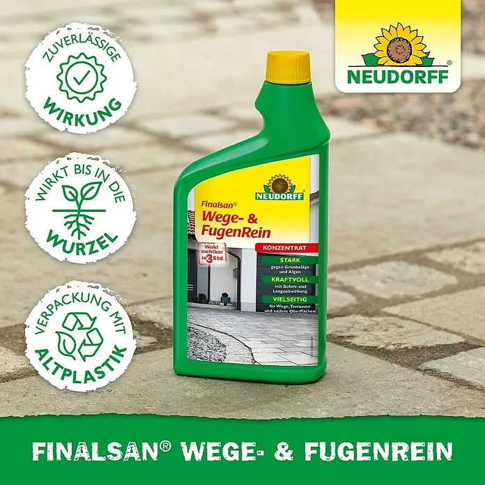 Neudorff Finalsan Wege- & Fugenrein - 1.000 ml, Konzentrat - Produktbild von Finalsan® Wege- & Fugenrein, einem Konzentrat zur Reinigung von Wegen und Fugen mit Langzeitwirkung.