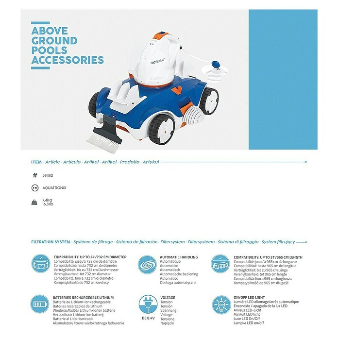 Bestway Zwembadrobot AquaTronix (Geschikt voor zwembadgrootte: 45.000 l, Met accuvoeding) | BAUHAUS