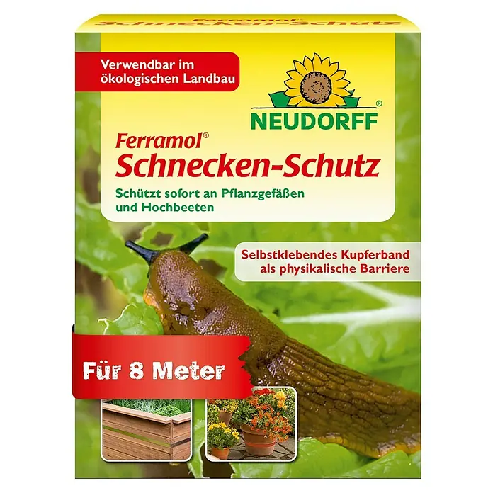 Neudorff Ferramol Schneckenband - 8 m - Ferramol Schnecken-Schutz: Das Produkt schützt Pflanzengefäße und Hochbeete sofort mit einem selbstklebenden Kupferband als Barriere.