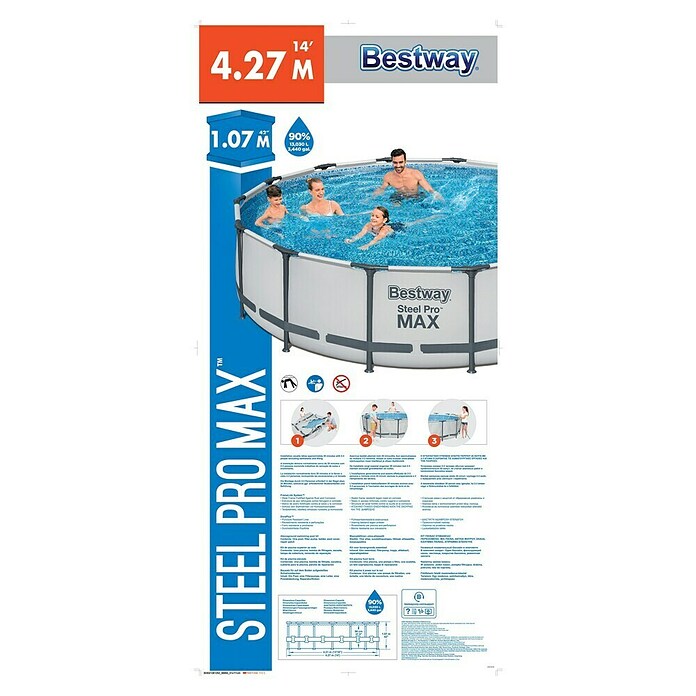 Bestway Opzetzwembad Steel Pro Max Set 427x107 (Ø x h: 427 x 107 cm, Grijs, 13.030 l) | BAUHAUS