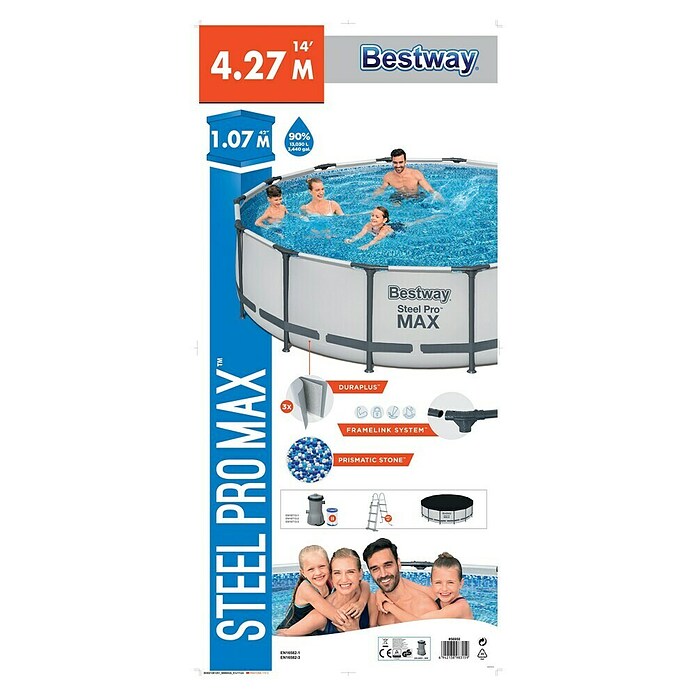 Bestway Opzetzwembad Steel Pro Max Set 427x107 (Ø x h: 427 x 107 cm, Grijs, 13.030 l) | BAUHAUS