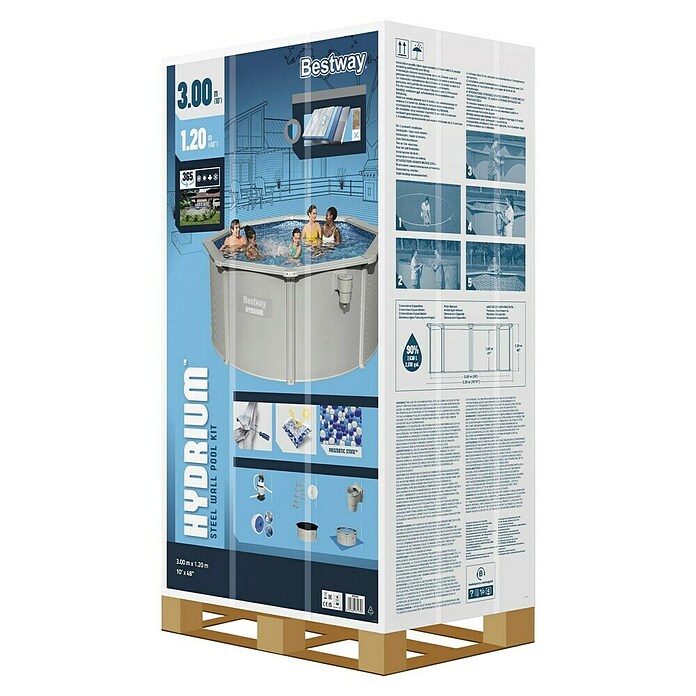 Bestway Opzetzwembad Hydrium Set 305 (Ø x h: 305 x 122 cm, Grijs, 7.630 l) | BAUHAUS