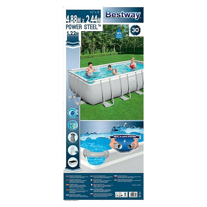 Bestway Opzetzwembad Steel Pro Max Set 488 (l x b x h: 488 x 244 x 122 cm, Grijs, 11.532 l) | BAUHAUS