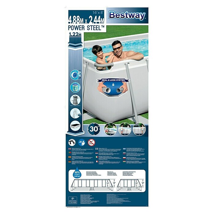 Bestway Opzetzwembad Steel Pro Max Set 488 (l x b x h: 488 x 244 x 122 cm, Grijs, 11.532 l) | BAUHAUS