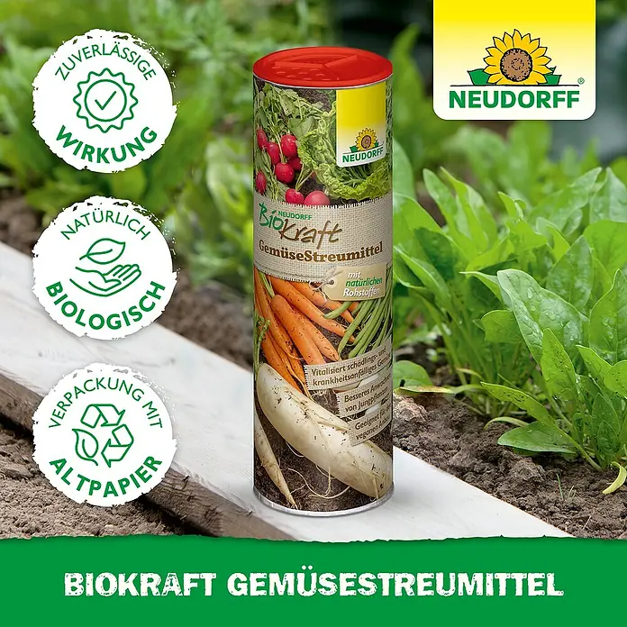 Neudorff BioKraft Gemüse-Streumittel - 500 g - Produktbild: NEUDORFF BioKraft Gemüsestreumittel, ein natürliches Produkt für gesundes Gemüsewachstum in Ihrem Garten.