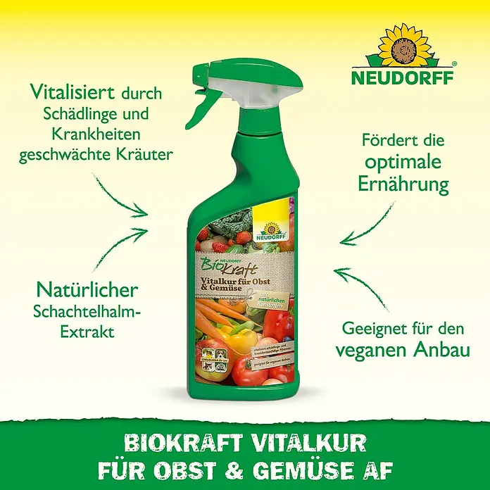 Neudorff BioKraft Vitalkur AF für Obst & Gemüse - 500 ml - Abbildung einer Neudorff Biokraft Vitalkur für Obst und Gemüse AF Sprühflasche.