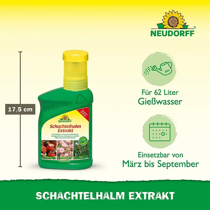 Neudorff Pflanzenstärkungsmittel Schachtelhalm Extrakt - 270 g - NEUDORFF Schachtelhalm Extrakt: 17,5 cm grüne recycelte Flasche mit gelbem Deckel, für 62L Gießwasser, fördert gesundes Pflanzenwachstum.