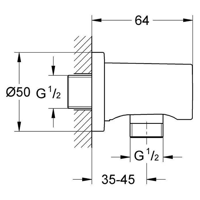 Grohe Rainshower Conexión para ducha - ½″, Oro - Dibujo técnico de una conexión de grifo con dimensiones.