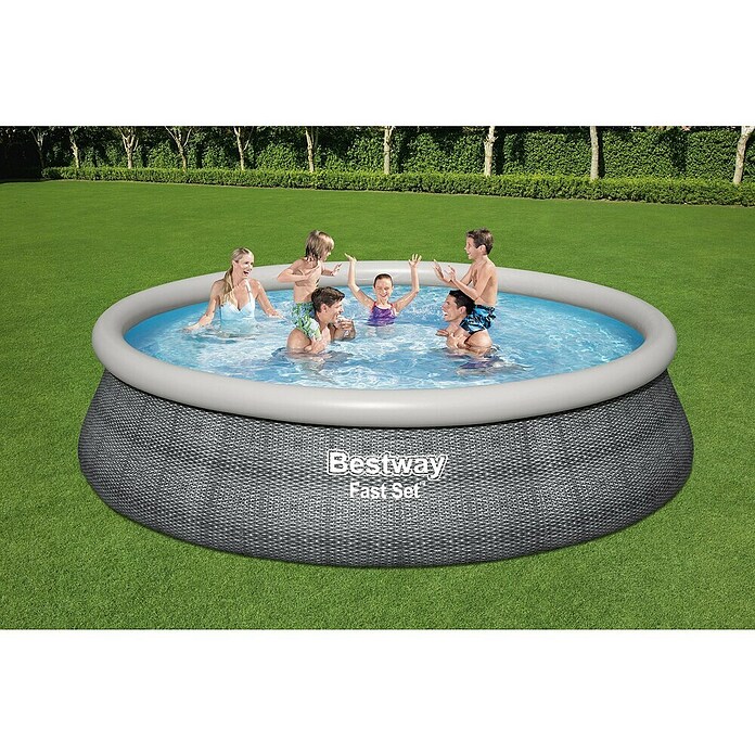 Bestway Opblaasbaar zwembad Fast Set Rotan 457x107 (Ø x h: 457 x 107 cm, Grijs, 12.362 l) | BAUHAUS