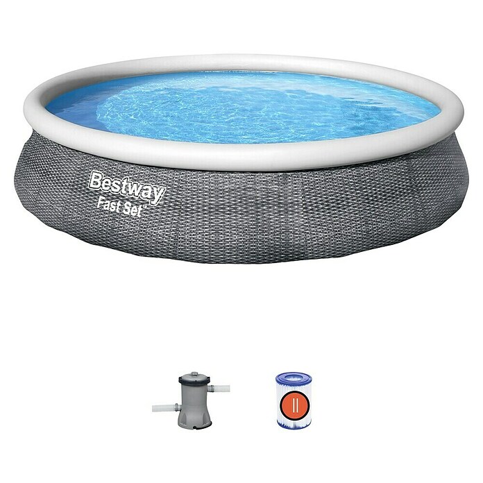 Bestway Opblaasbaar zwembad Fast Set Rotan 396X84 (Ø x h: 396 x 84 cm, Grijs, 7.340 l) | BAUHAUS