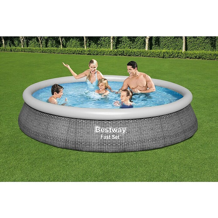 Bestway Opblaasbaar zwembad Fast Set Rotan 396X84 (Ø x h: 396 x 84 cm, Grijs, 7.340 l) | BAUHAUS