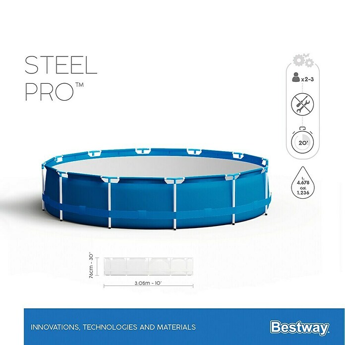 Bestway Opzetzwembad Steel Pro Set 305 (Ø x h: 305 x 76 cm, Blauw, 4.678 l) | BAUHAUS