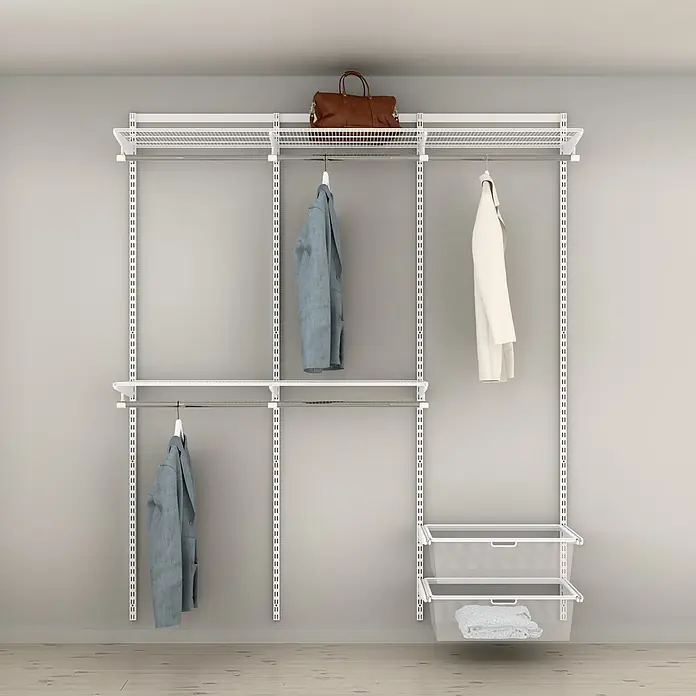 Elfa Classic by Elfa Wandregal-Set Kleiderschrank - H x B x T: 214 x 185 x 45 cm, Weiß, Stahl - Weißes Draht-Modulschranksystem mit Regalen, Kleiderstangen und Drahtkörben.