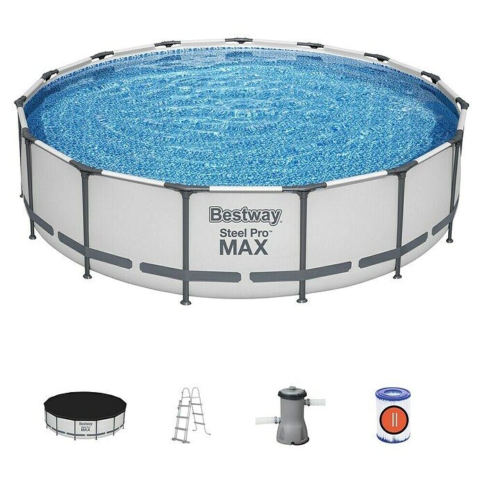 Bestway Opzetzwembad Steel Pro Max Set 457x107 (Ø x h: 457 x 107 cm, Grijs, 14.970 l) | BAUHAUS