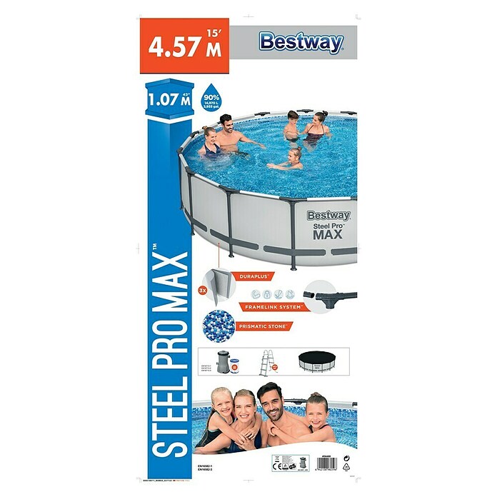 Bestway Opzetzwembad Steel Pro Max Set 457x107 (Ø x h: 457 x 107 cm, Grijs, 14.970 l) | BAUHAUS